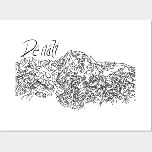 Denali Line Drawing Named Posters and Art